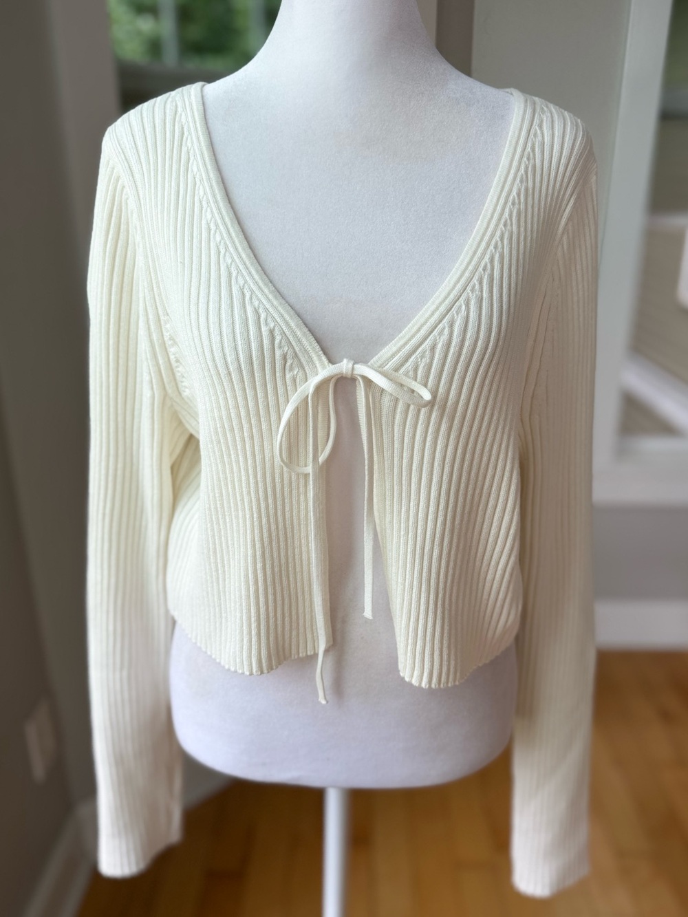 GAP Cream Ribbed Tie-Front Cardigan Sweater